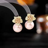 Freshwater Pearls Flower Earrings Zircon Crystal Vintage Jewelry