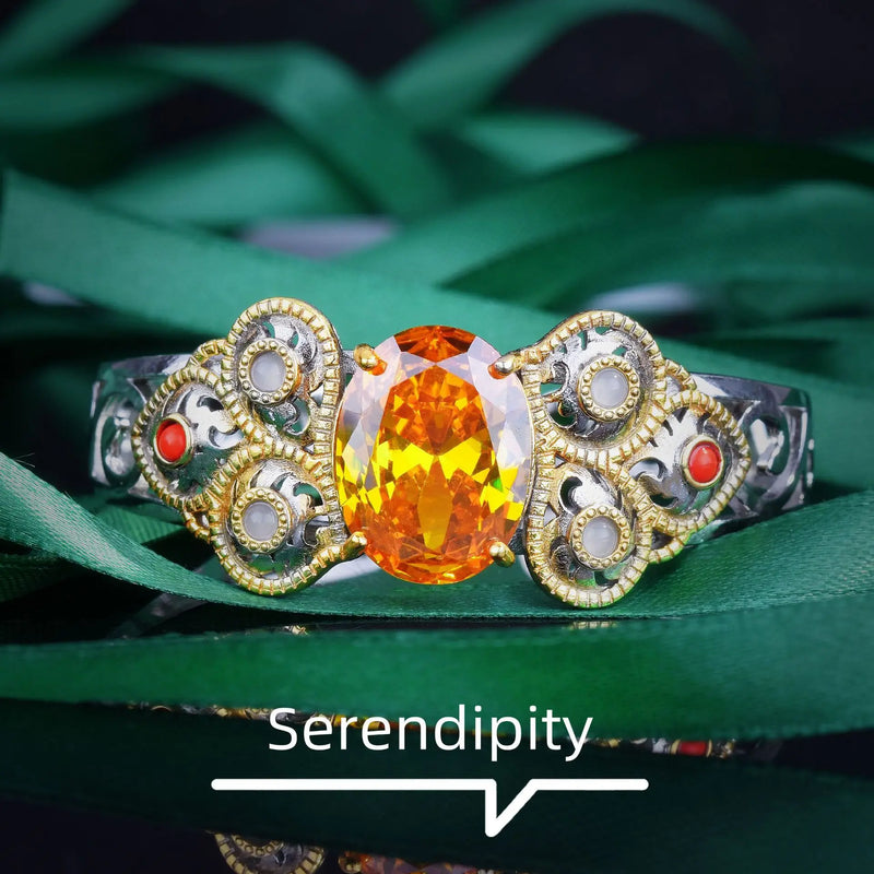 Silver Vintage Bracelet with Yellow Cubic Zirconia Charms