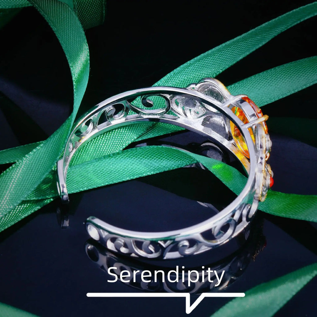 Silver Vintage Bracelet with Yellow Cubic Zirconia Charms