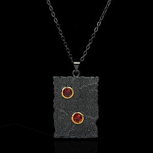Vintage Tungsten Pendant Necklace with Red Crystal Choker