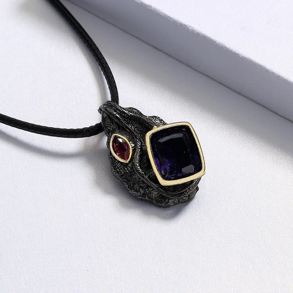 Vintage Amethyst Gemstone Necklace for Women Pendant Jewelry