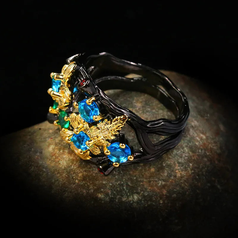 Bohemia Jewelry Flower Inlay Multicolor Zircon Ring