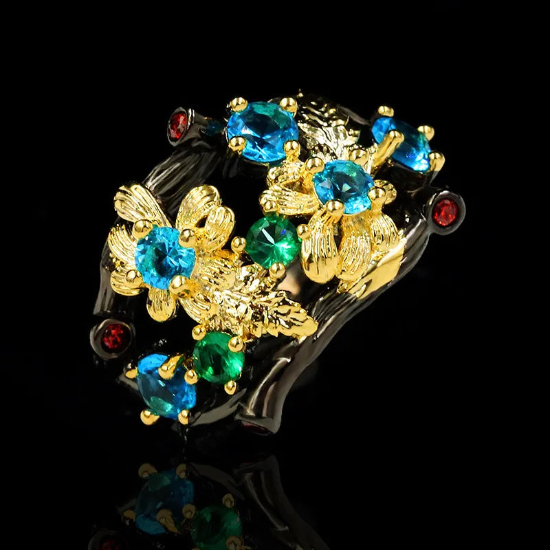 Bohemia Jewelry Flower Inlay Multicolor Zircon Ring
