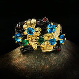 Bohemia Jewelry Flower Inlay Multicolor Zircon Ring