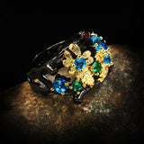 Bohemia Jewelry Flower Inlay Multicolor Zircon Ring