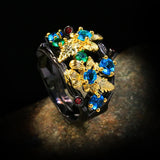 Bohemia Jewelry Flower Inlay Multicolor Zircon Ring