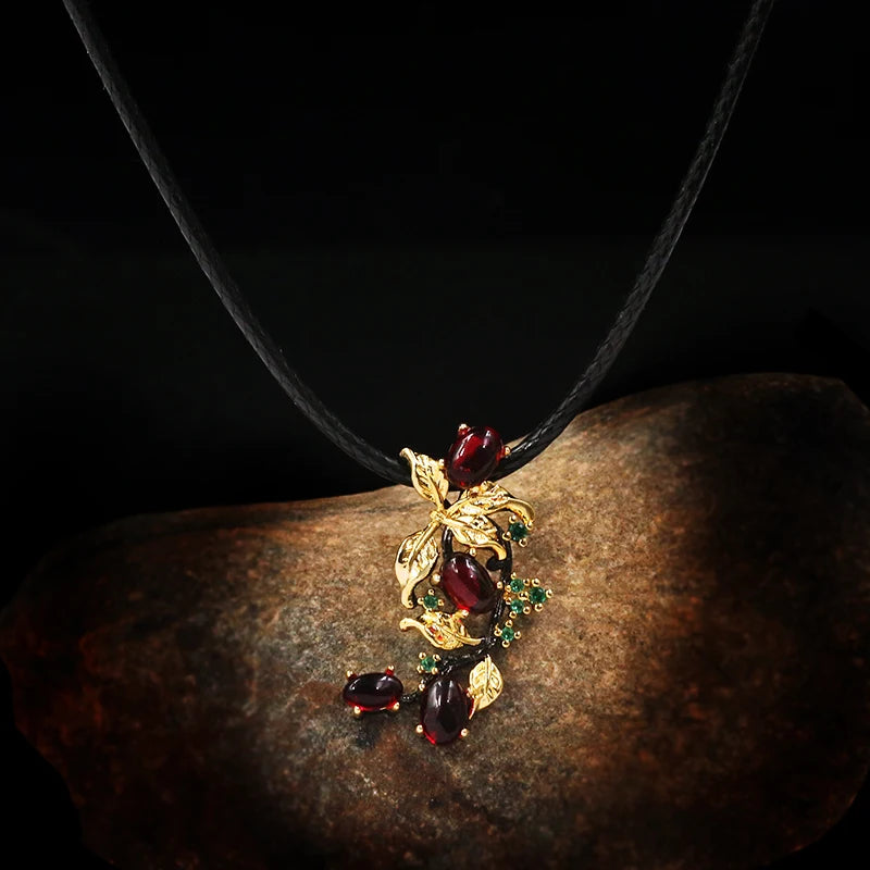 Bohemia Jewelry Vintage Branch Leaves Inlay CZ Pendant Women's Necklace