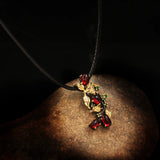 Bohemia Jewelry Vintage Branch Leaves Inlay CZ Pendant Women's Necklace