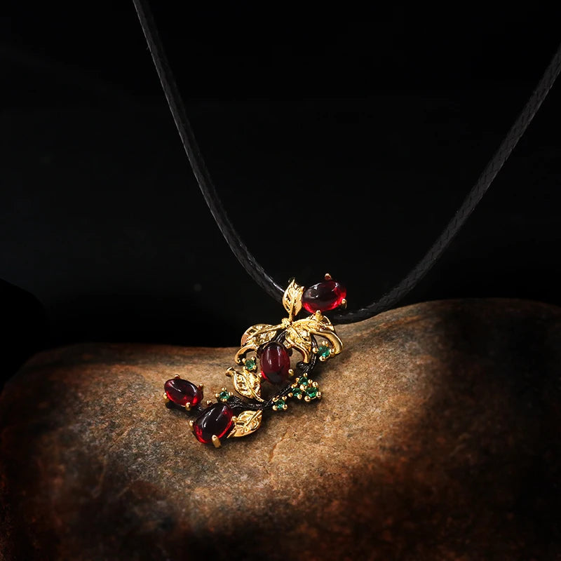 Bohemia Jewelry Vintage Branch Leaves Inlay CZ Pendant Women's Necklace