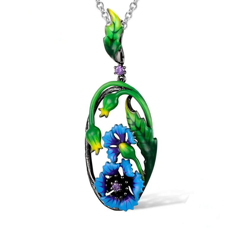 Bohemia Flower Vine Pendant Necklace Enamel Charm Necklaces for Women