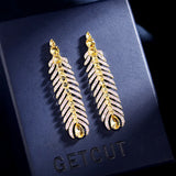 CZ Feather Drop Earrings Vintage Tassel Boho Wedding Jewelry