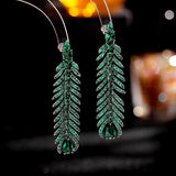CZ Feather Drop Earrings Vintage Tassel Boho Wedding Jewelry