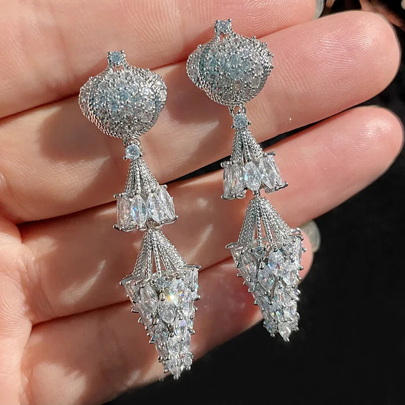 Vintage Lantern Umbrella Earrings with Zircon - Antique Jewelry