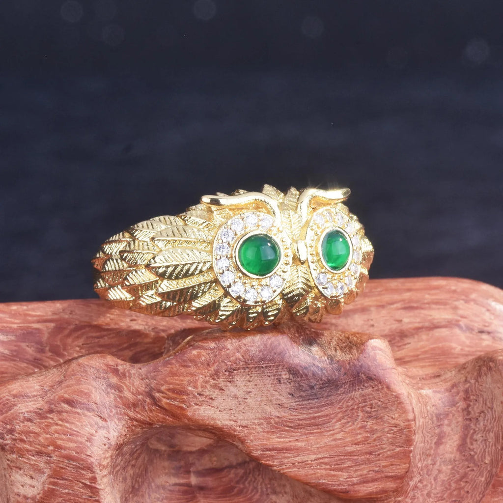 Natural Chalcedony Owl Ring Vintage Party Jewelry