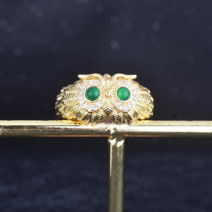 Natural Chalcedony Owl Ring Vintage Party Jewelry
