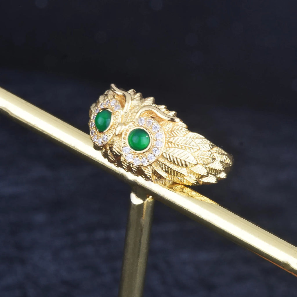 Natural Chalcedony Owl Ring Vintage Party Jewelry