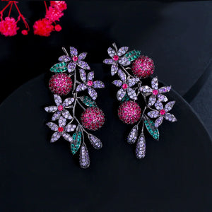 Unique Fruit Flower Earrings 925 Silver CZ Dangler Jewelry