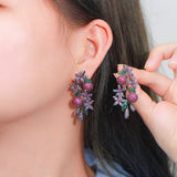 Unique Fruit Flower Earrings 925 Silver CZ Dangler Jewelry