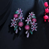 Unique Fruit Flower Earrings 925 Silver CZ Dangler Jewelry