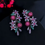 Unique Fruit Flower Earrings 925 Silver CZ Dangler Jewelry