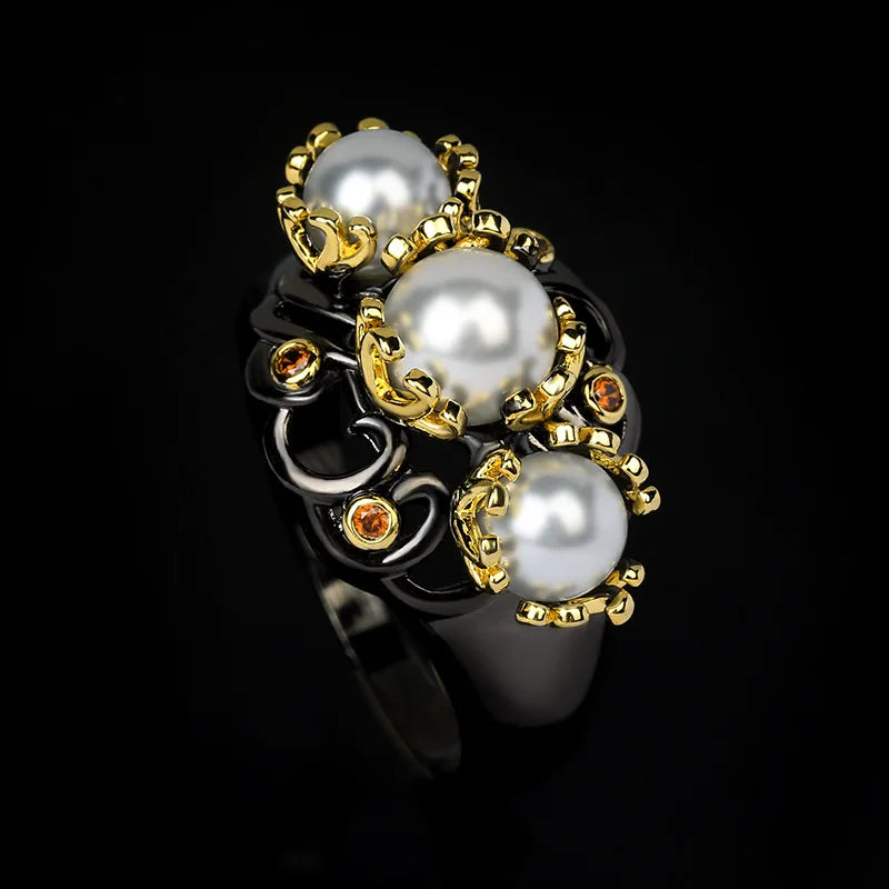 Exaggerated Baroque Pearl Wedding Rings for Women