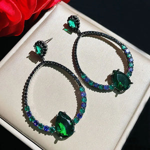 Green CZ Water Drop Earrings Vintage Jewelry