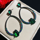 Green CZ Water Drop Earrings Vintage Jewelry