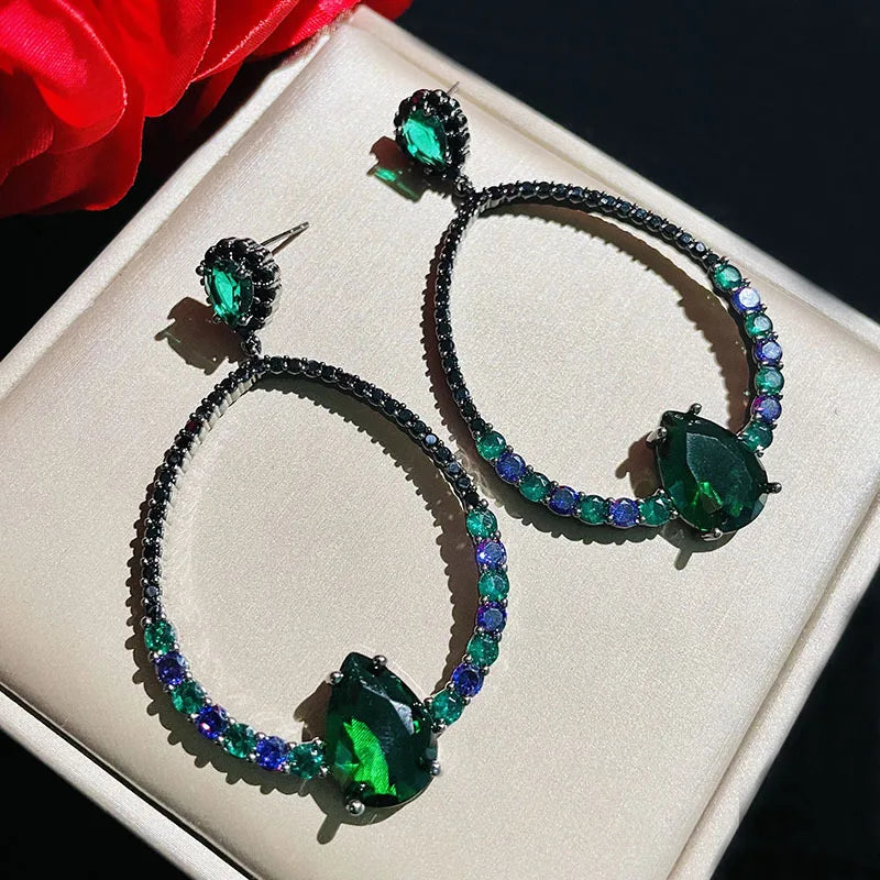 Green CZ Water Drop Earrings Vintage Jewelry