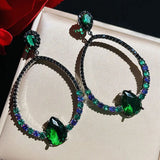 Green CZ Water Drop Earrings Vintage Jewelry