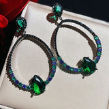 Green CZ Water Drop Earrings Vintage Jewelry