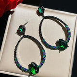 Green CZ Water Drop Earrings Vintage Jewelry