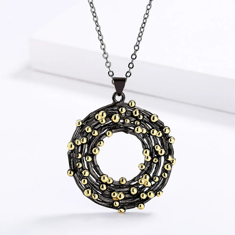 Circle Pendant Necklace Two Tone Charms Necklaces Choker Jewelry