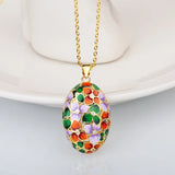 Red Enamel Leaves CZ Pendant Necklace with Chain