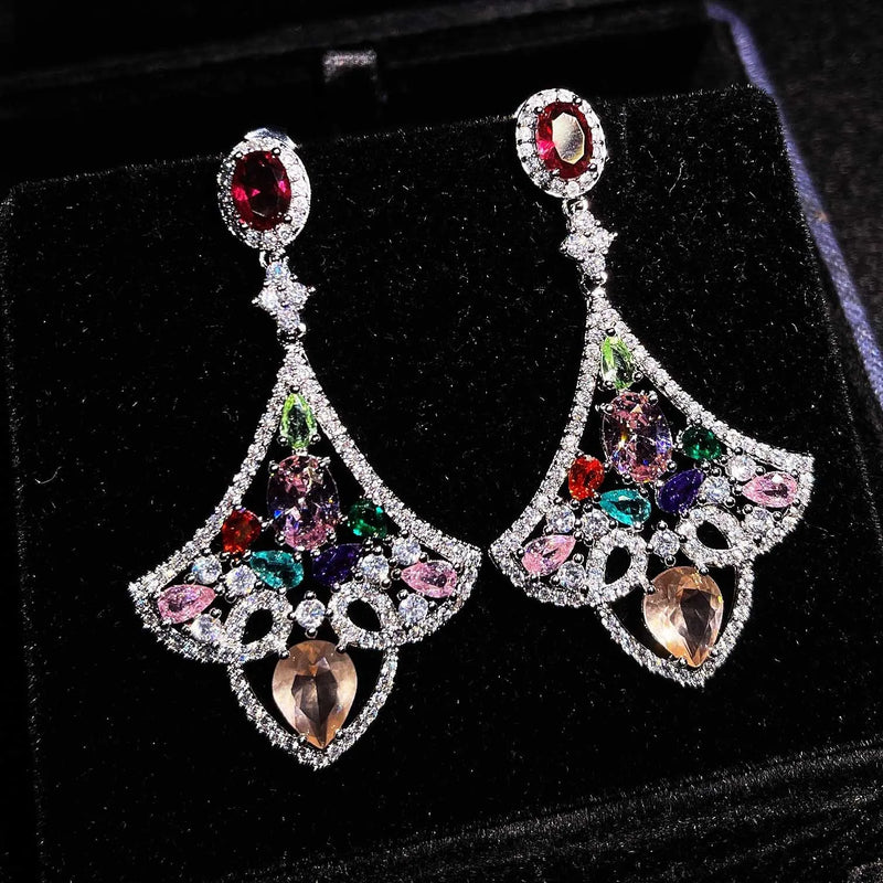 Ethnic Crystal Dangle Earrings Bling Zirconia Jewelry Gift