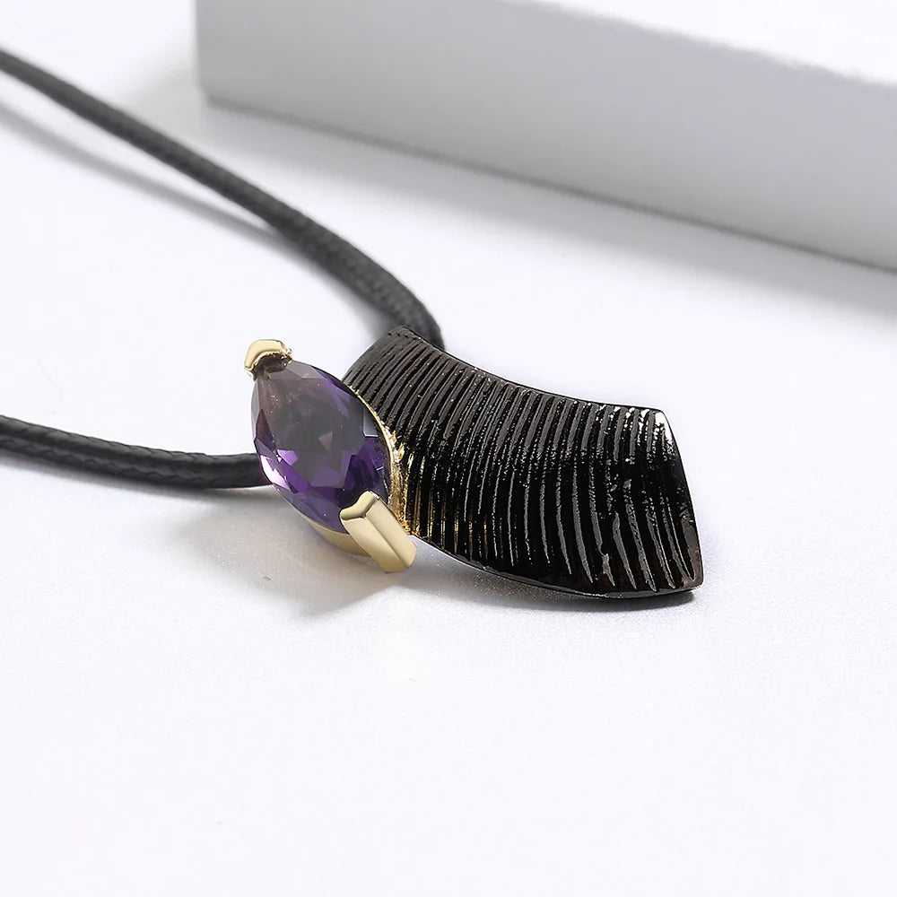 Purple CZ Crystal Pendant Necklace Gothic Style Women Charms