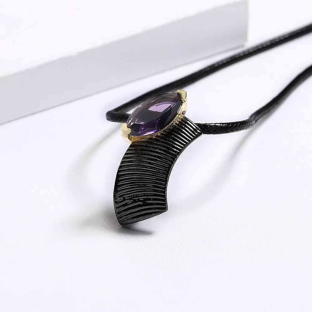 Purple CZ Crystal Pendant Necklace Gothic Style Women Charms