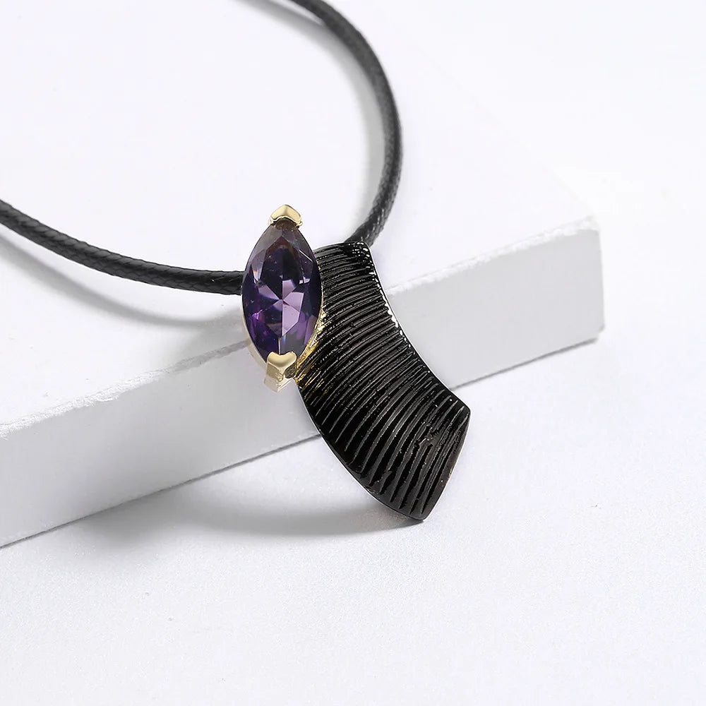 Purple CZ Crystal Pendant Necklace Gothic Style Women Charms