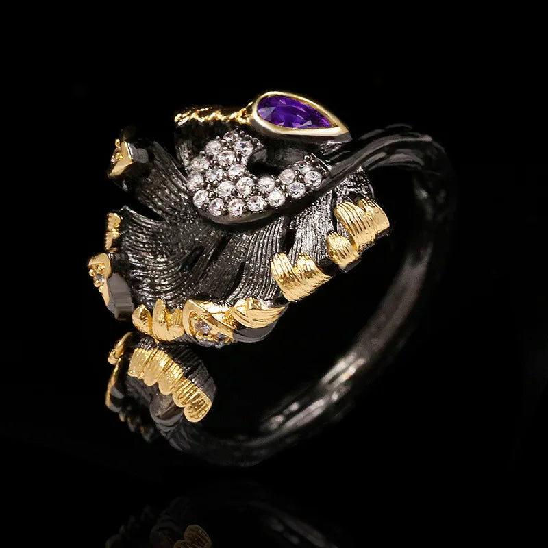 Vintage Gothic Amethyst Tungsten Wedding Party Rings