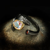 Vintage Gothic Leaf Ring Moonstone Engagement Ring for Women