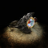 Vintage Gothic Leaf Ring Moonstone Engagement Ring for Women
