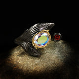 Vintage Gothic Leaf Ring Moonstone Engagement Ring for Women