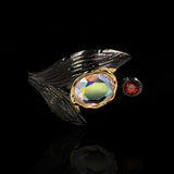 Vintage Gothic Leaf Ring Moonstone Engagement Ring for Women