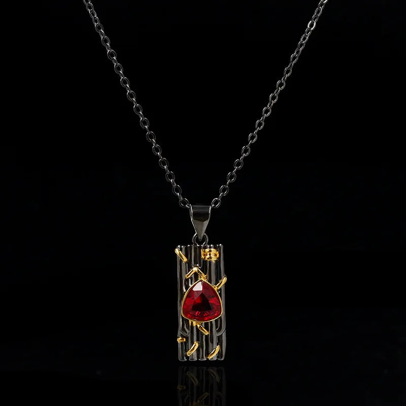 Vintage Garnet Pendant Necklace Romantic Jewelry for Women