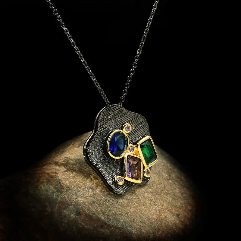 Vintage Geometrical Zircon Necklace Gothic Jewelry