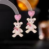 Ladies Bear Drop Earrings Multicolor Set with CZ Pendant Necklace