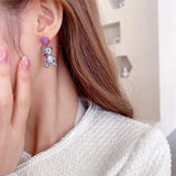 Ladies Bear Drop Earrings Multicolor Set with CZ Pendant Necklace