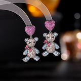 Ladies Bear Drop Earrings Multicolor Set with CZ Pendant Necklace