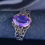 Vintage Thai Silver Cuff Bracelet Purple Zircon Stone Bangle