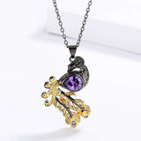 Vintage Amethyst Peacock Phoenix Pendant Necklace