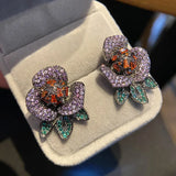 Camellia Flower Earrings Zircon Ear Studs